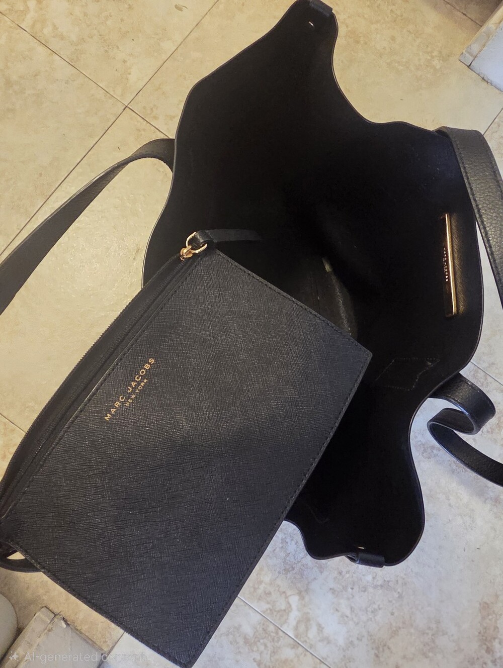 Marc Jacobs Black Pebbled Leather Tote with Matching Black Pouch - Picture 3 of 4